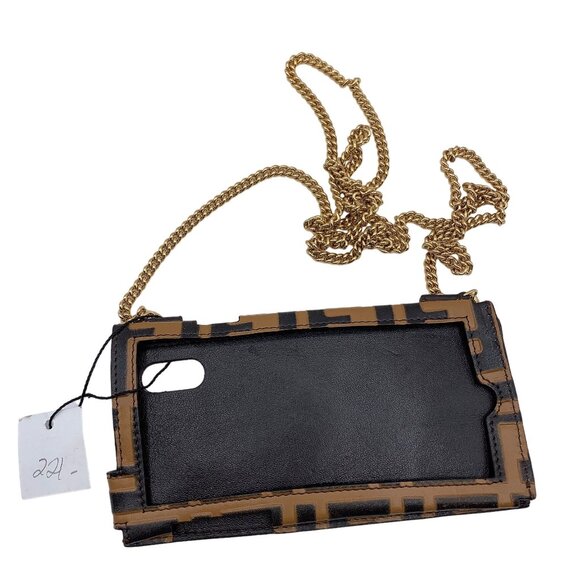 Fendi Accessories - Fendi Tan & Brown Monogram Logo Crossbody Cell Phone Case Size Small